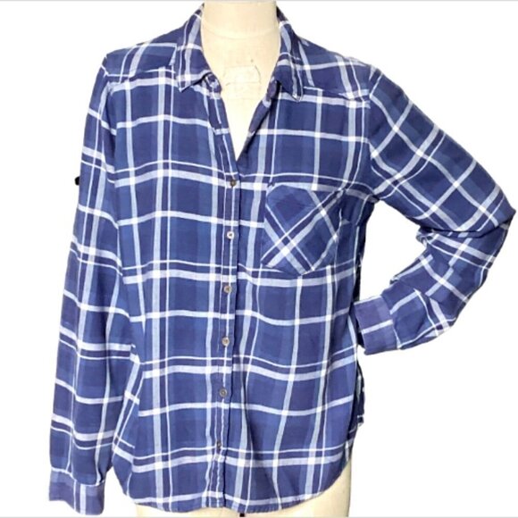 Maurices Flannel Button-Up Top Cotton Blend Blue & White Plaid XL #228A - Picture 2 of 9